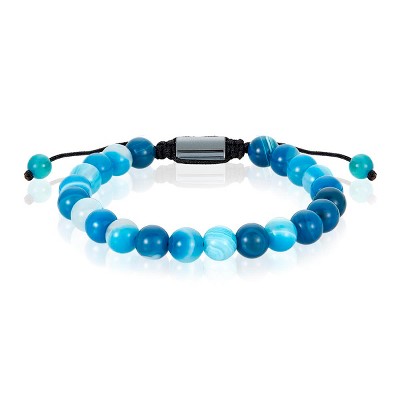 Crucible Men's Blue Banded Agate Stone Bead Adjustable Bracelet (8mm)