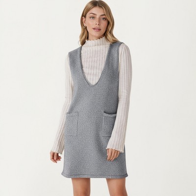Anna-Kaci Women's Sleeveless V-Neck Shift Dress with Front Patch Pockets