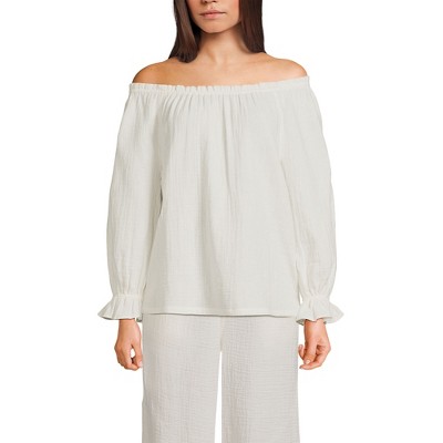 Lands' End Women's 3/4 Sleeve Gauze On or Off the Shoulder Blouse