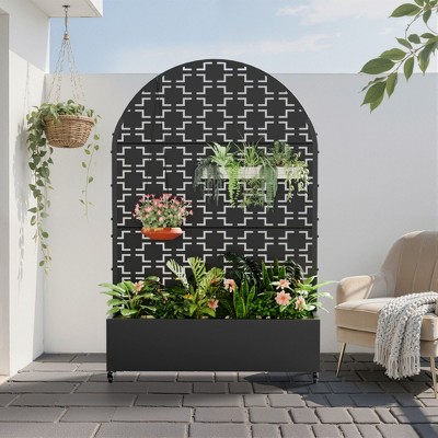 Wrought Iron Black Rectangular Planting Box with Climbing Rack (Square)