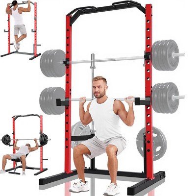 OPPSDECOR Multifunctional Squat Rack, Adjustable Power Cage Rack Stand with Wide & Narrow Pull up Bar, J-Hooks, Safety Spotter Arms for Home Gym