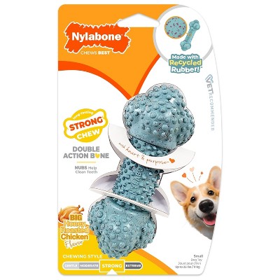 Nylabone Strong Rubber Small Dog Barbell Toy - Blue