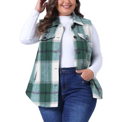 Agnes Orinda Women's Plus Size Plaid Slash Pocket Sleeveless Button Down Fashion Vests
