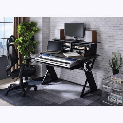 PAGED Computer Desk Modern Simple Music Desk with Open Shelves, Keyboard Tray and Hooks for Work