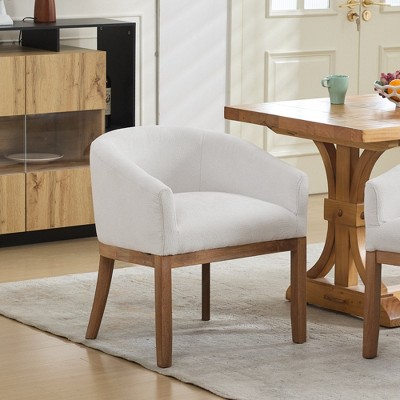 Kumasinova 19"W Mid-Century Modern Barrel Dining Chairs with Low Back,Soft Linen Fabirc Accent Chairs for Living Room,Solid Rubberwood Armchair
