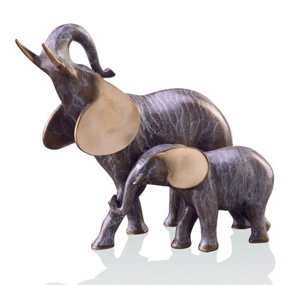 SPI Home Elephant Mama and Baby Sculpture – 7.5" Solid Brass Wildlife Figurine for Safari Nursery or Nature-Themed Shelf Decor