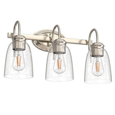 DORESshop 3-Light Vintage American Style Vanity Light with Sand Nickel Finish, Waterdrop Glass Shades, E26 Sockets, Non-Integrated Bulbs