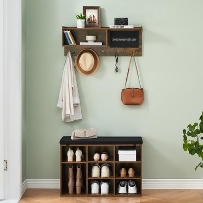 Entryway Bench With Shoe Storage, 31.5" Small Shoe Bench, Hall Tree With Cushion, Coat Rack With 5 Hooks