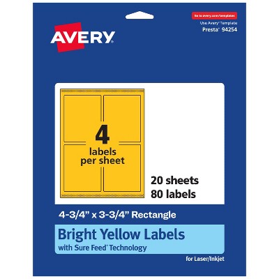 Avery Bright Yellow Paper Labels, 4.75" x 3.75" Rectangle