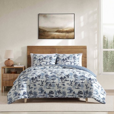 Eddie Bauer Vintage Forest Toile Comforter Bedding Set Blue