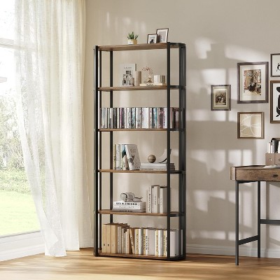 6 Tier Book Shelf, Modern Tall Bookshelf, Industrial Bookcase Corner Storage Organizer,Brown