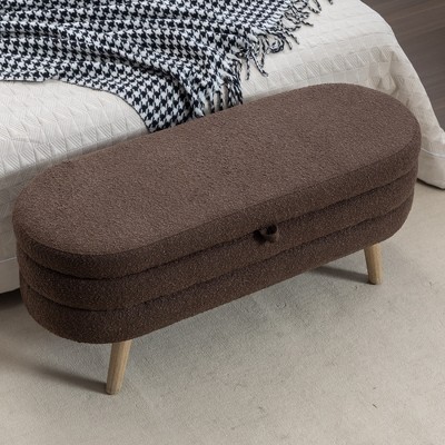ModernLuxe Velvet/Boucle Fabric Storage Bench with Wood Legs - Ideal for Living Room & Bedroom