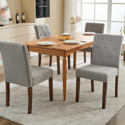 coucheta Upholstered Dining Chair, Button Backrest Chair, Wood Legs Chair, Comfortable Dining Chair, Linen Upholstered Chair