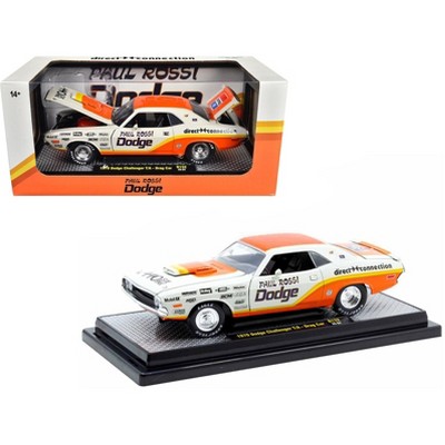 1970 Dodge Challenger T/A Drag Car "Paul Rossi" White and Orange with Graphics Limited Ed 1/24 Die Cast Model Car by M2 Machines