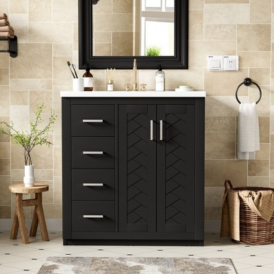 NicBex Bathroom Vanity with Sink,Bathroom Sink Vanity with 3 Drawers and Soft Closing Doors,30 inch Bathroom Sink Cabinet,Black/Blue/White/Indigo