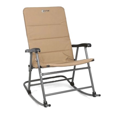 Portal PRWF-FCH012XL-TAN Indoor Outdoor Portable Lightweight Steel Frame Flat Folding Camping Rocking Armchair Lounge Recliner, Tan