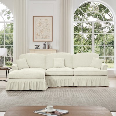 VASIP  L-Shaped 3-Seat Deep Seat Chenille Modular Sectional Sofa  with Flared Arms ,Removable Ruffle Skirt and  Movable Ottoman ,for Living Room