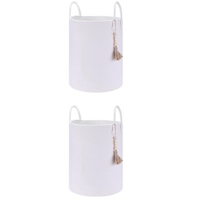 REGALWOVEN Odorless Cotton Rope Widened Handles Storage Basket with Tassel Beads 2 Pcs