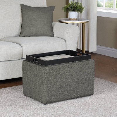 Breighton Home Designs4Comfort Accent Storage Ottoman with Reversible Tray in Soft Gray Fabric