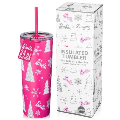 Barbie x Dragon Glassware 24 oz Vacuum Insulated Tumbler with Lid and Straws Pink Christmas
