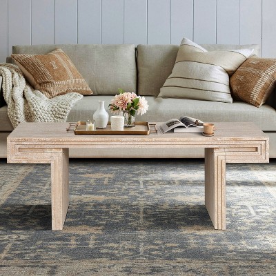 Damerin Vintage Industrial 2-Layer Wood Rectangular Center Coffee Table With Rustic Finish-Natural