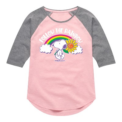 Girls' - Peanuts - Follow The Rainbow Shirt Tail Raglan Graphic T-shirt