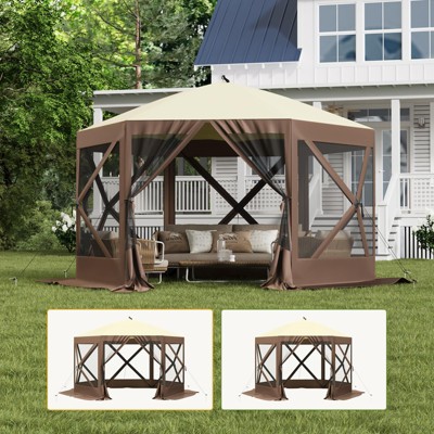 Pop Up Gazebo 12x12ft - Portable Canopy Tent with 6 Side Walls & Storage Bag for Camping, Backyard (Brown)