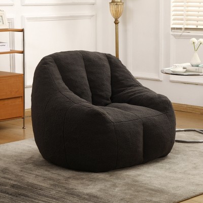 Lyngins Teddy Fabric Bean Bag Chairs for Kids and Adults,Fluffy Lazy Chairs with Memory Foam and Armrest for Living Room