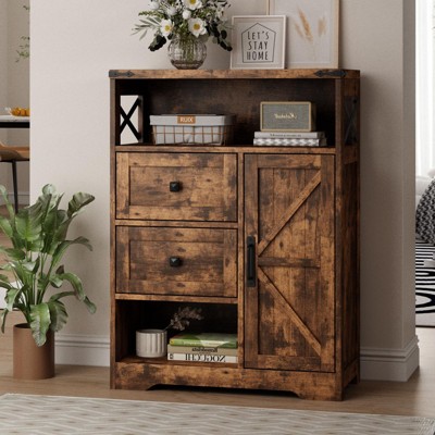 Farmhouse Storage Cabinet with 2 Drawers & Adjustable Shelves