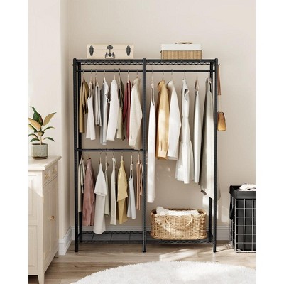 SONGMICS Clothes Rack, Freestanding Wardrobe Closet, Metal Clothing Racks, Heavy-Duty Garment Rack with Adjustable Wire Shelves