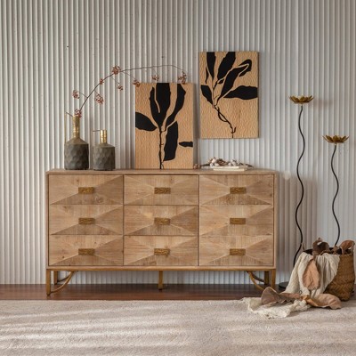 ORRD 9-Drawer Dresser with Light Wood Finish, Modern Chest of Drawers & TV Stand for Bedroom, Living Room, or Hallway Storage Cabinet