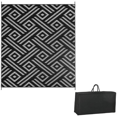 Resenkos Floor Mat Carpet,Indoor Door Mat,Reversible Outdoor Rug Carpet RV Camping Rugs with Carry Bag, 9' x 12', Black & Gray Geometric 143" Black
