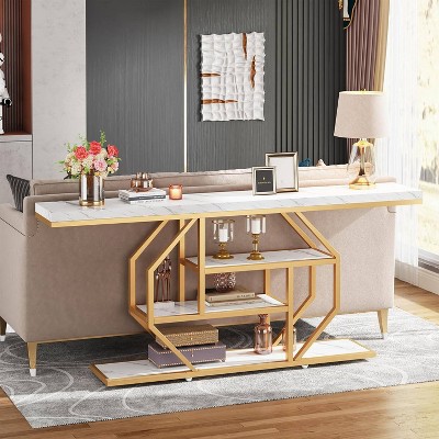 LITTLE TREE 70.9" Long 4 Tier Entryway Console Table with Storage Shelf White/Gold
