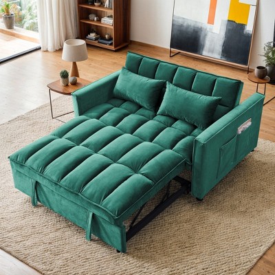 Resenkos 54 Inch Adjustable Backrest Sofa, Sofa Bed, Futon Sofa with Double Armrest and Pouch, Variable Bed for Living room, Bedroom, Gray