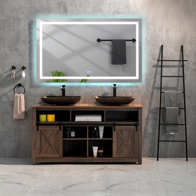 72x30 Inch Frameless Smart LED Bathroom Mirror - Dimmable Anti-Fog Vanity Mirror with 3 Color Temperatures (3000K/4500K/6000K), White Aluminum