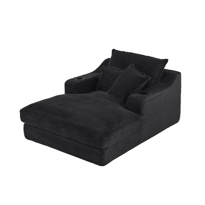 Oversized Single Seat Compressed Sofa with Cup Holder and Pocket, Corduroy Recliner with Faux Two-Layer, Washable Covers, 300 lbs Capacity