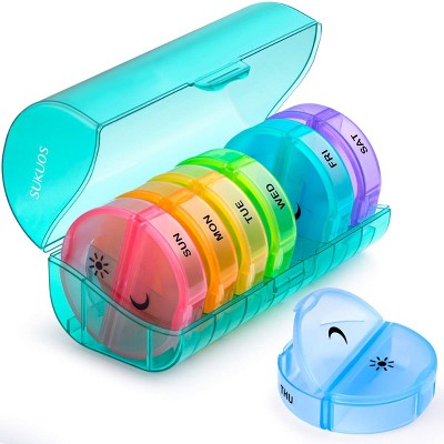 Sukuos 7-Day 2x Pill Organizer, Large Daily Pill Cases for Pills, Vitamins, Fish Oil & Supplements