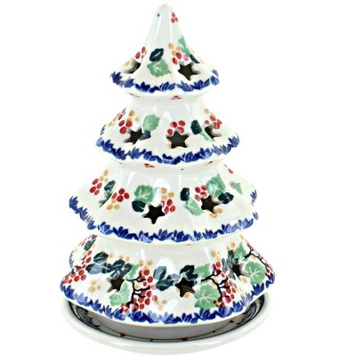 Blue Rose Polish Pottery 513 Ceramika Artystyczna Medium Christmas Tree Luminary