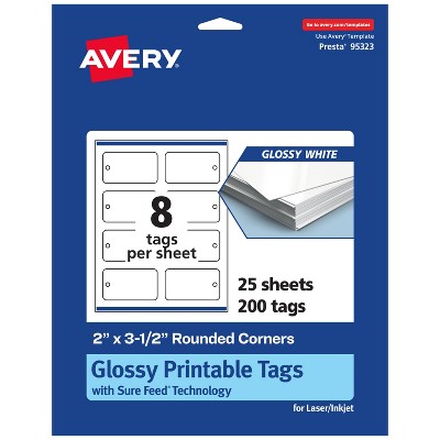 Avery 2" x 3-1/2" Rounded Corner Tags, Glossy White, 200ct