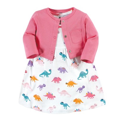 Hudson Baby Infant and Toddler Girl Cotton Dress and Cardigan Set, Cute-A-Saurus