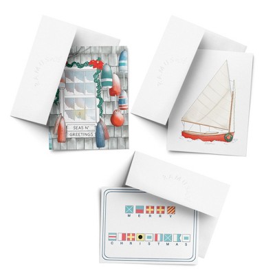 Season's Greetings, Merry Christmas Nautical, Sailboat Winter/Holiday/Christmas Greeting Card Pack Sets (3 ct, Assorted) by Ramus & Co