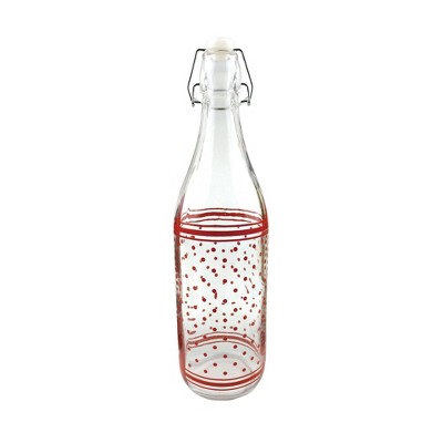 Transpac Decorative Glass Water Bottle with Red Dots and Stripes for Spring Home Decor and Stylish Accents