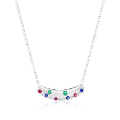 Diamonds D'Argento Sterling Silver, Lab-Grown Gem & Natural Diamond Curved Bar Necklace - (23 Stones) - Multi - 16+2 Inch