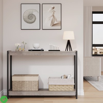 Farmhouse Console Table, 40" Entryway Table with Storage Slatted Style 2-Tier Sofa Table