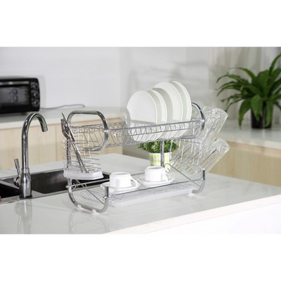 J&V TEXTILES Dish Drying Rack, Stainless Steel 2-Tier with Utensil Holder, Cutting Board Holder and Dish Drainer for Kitchen Counter