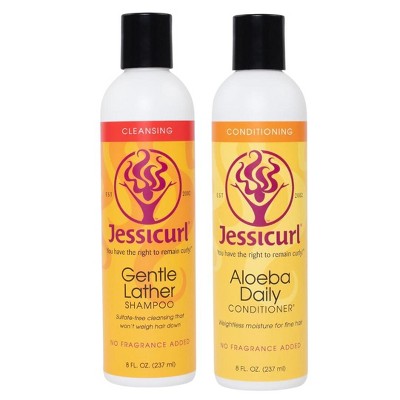 Jessicurl Gentle Lather Shampoo (8 oz) & Aloeba Daily Conditioner (8 oz) DUO - No Fragrance - | Cleansing Curly Hair - (DUO SET)
