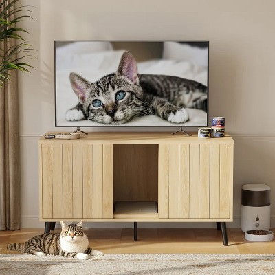 Bestier 47"Hidden Cat Litter Box Enclosure Cat Washroom Furniture Cat House with Litter Mat, TV Stand for TVs up to 55''for Living Room, Bedroom