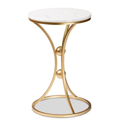 Baxton Studio Tarmon Metal End Table with Marble Tabletop Gold: Chic, Symmetrical Design, No Assembly Required