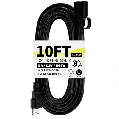Itopfox 16/3 Black Indoor Outdoor Extension Cord 10 Ft Waterproof, Heavy Duty with 3 Prong Grounded Plug,13A 1625W 16AWG SJTW, Flexible Power Cable
