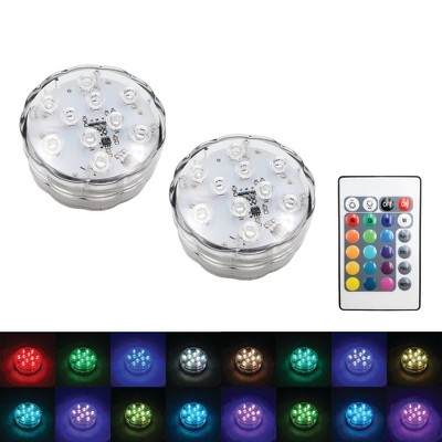LumaBase Submersible Battery-Operated LED Lights with Remote Control, Multicolor - Set of 2